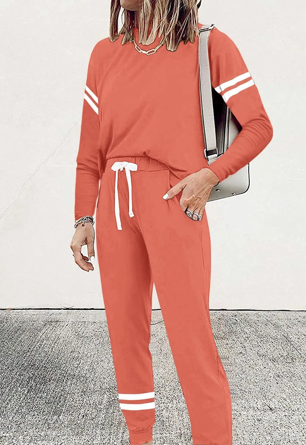 MASCOMODA 2025 Lounge Sets for Women Fall 2 Piece Outfits Tracksuit Jogger Set Long Sleeve Tops and Long Pants with Pockets