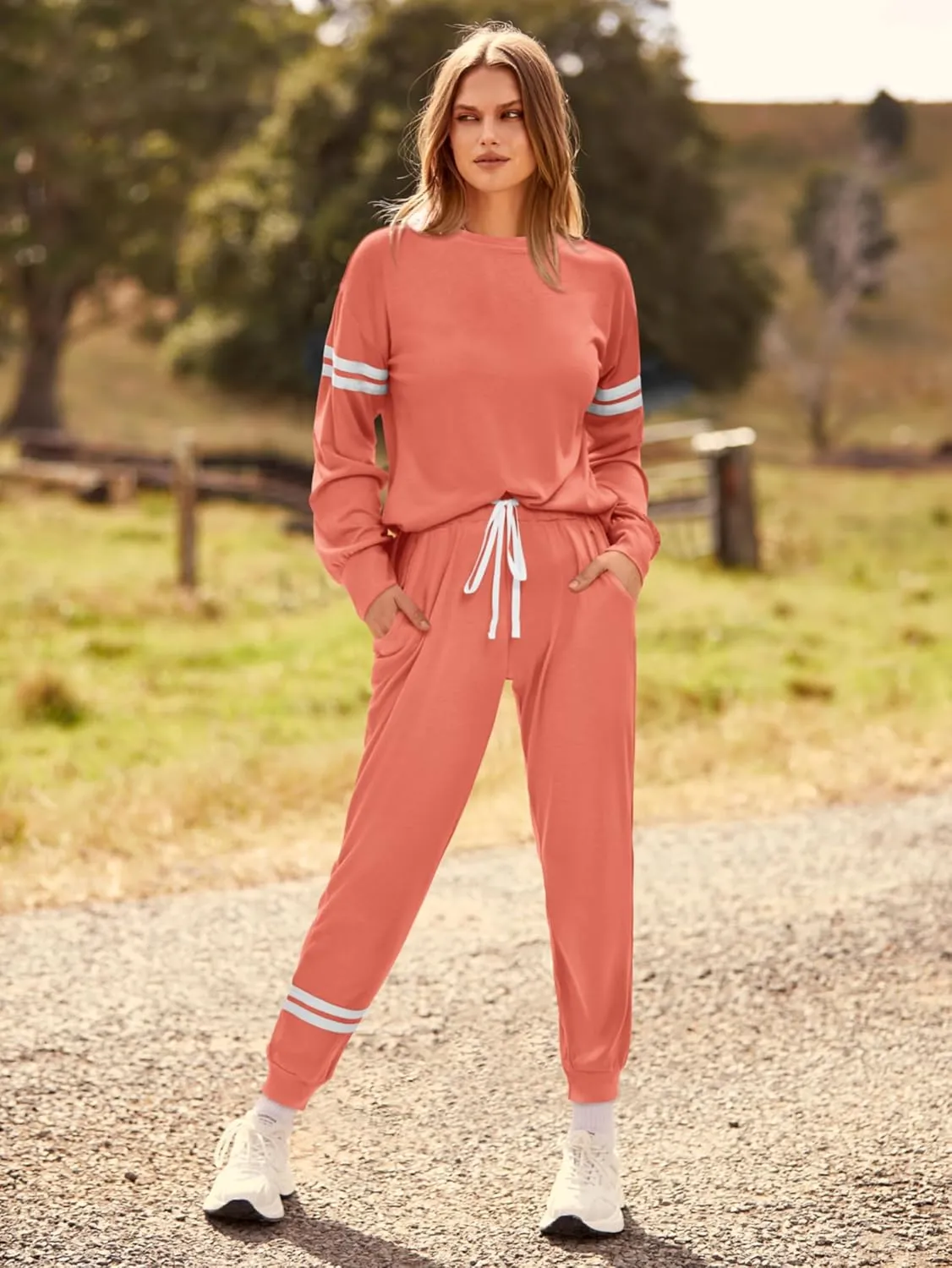MASCOMODA 2025 Lounge Sets for Women Fall 2 Piece Outfits Tracksuit Jogger Set Long Sleeve Tops and Long Pants with Pockets