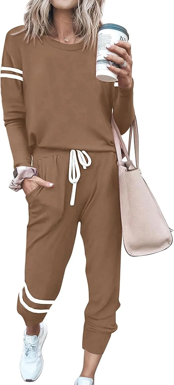 MASCOMODA 2025 Lounge Sets for Women Fall 2 Piece Outfits Tracksuit Jogger Set Long Sleeve Tops and Long Pants with Pockets