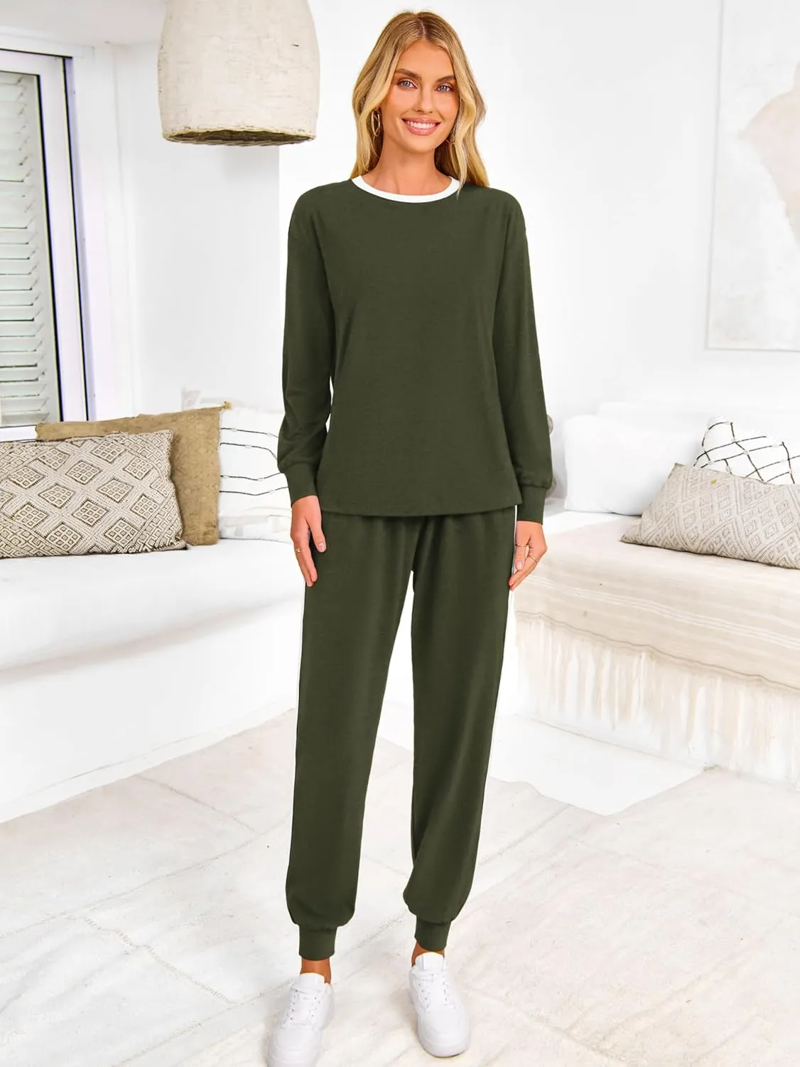 MASCOMODA 2025 Lounge Sets for Women Fall 2 Piece Outfits Tracksuit Jogger Set Long Sleeve Tops and Long Pants with Pockets