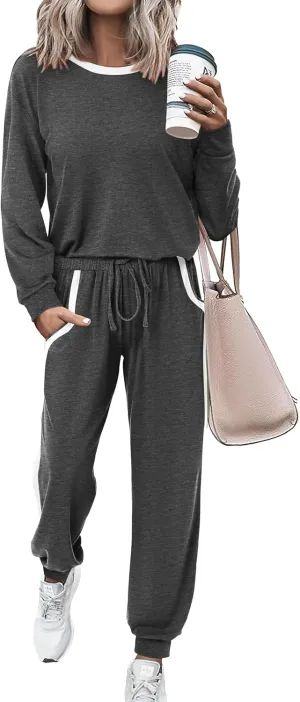 MASCOMODA 2025 Lounge Sets for Women Fall 2 Piece Outfits Tracksuit Jogger Set Long Sleeve Tops and Long Pants with Pockets