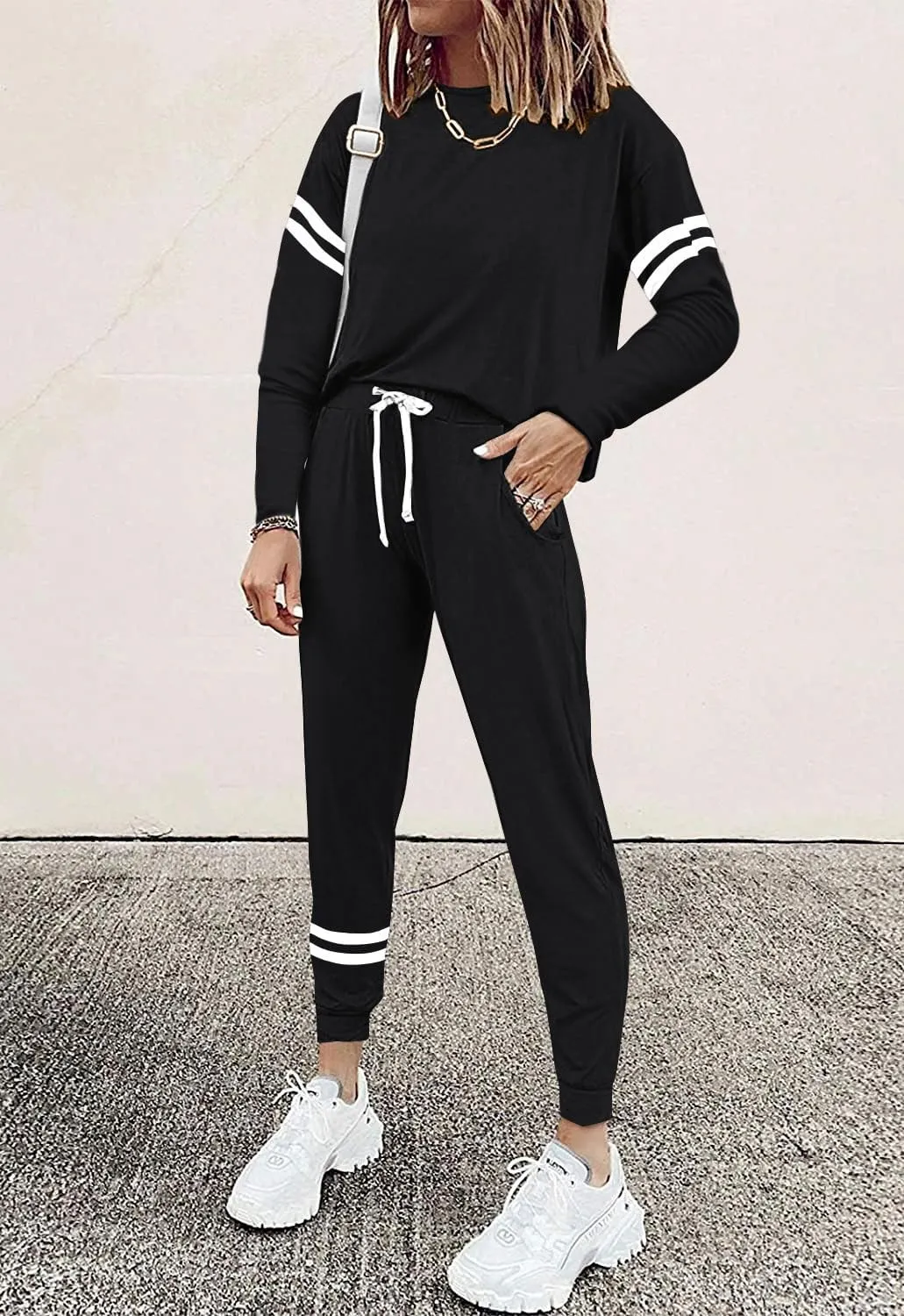 MASCOMODA 2025 Lounge Sets for Women Fall 2 Piece Outfits Tracksuit Jogger Set Long Sleeve Tops and Long Pants with Pockets