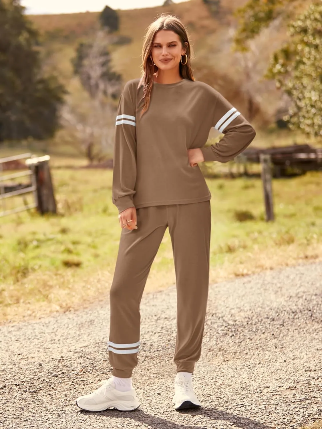 MASCOMODA 2025 Lounge Sets for Women Fall 2 Piece Outfits Tracksuit Jogger Set Long Sleeve Tops and Long Pants with Pockets