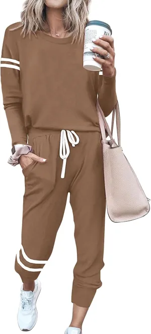 MASCOMODA 2025 Lounge Sets for Women Fall 2 Piece Outfits Tracksuit Jogger Set Long Sleeve Tops and Long Pants with Pockets