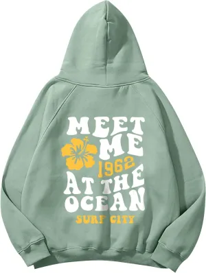 Meet Me 1962 At The Ocean Hoodies Long Sleeve Hooded Sweatshirt Trendy Letter Print Cute Preppy Y2K Pullover Tops