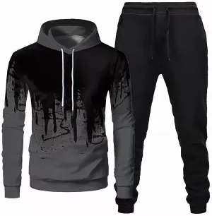 Men Fashion Hoodies Sweatshirts Winter Sports Casual Fitness Suit with Dots Hoodie Sweatshirt and Pants