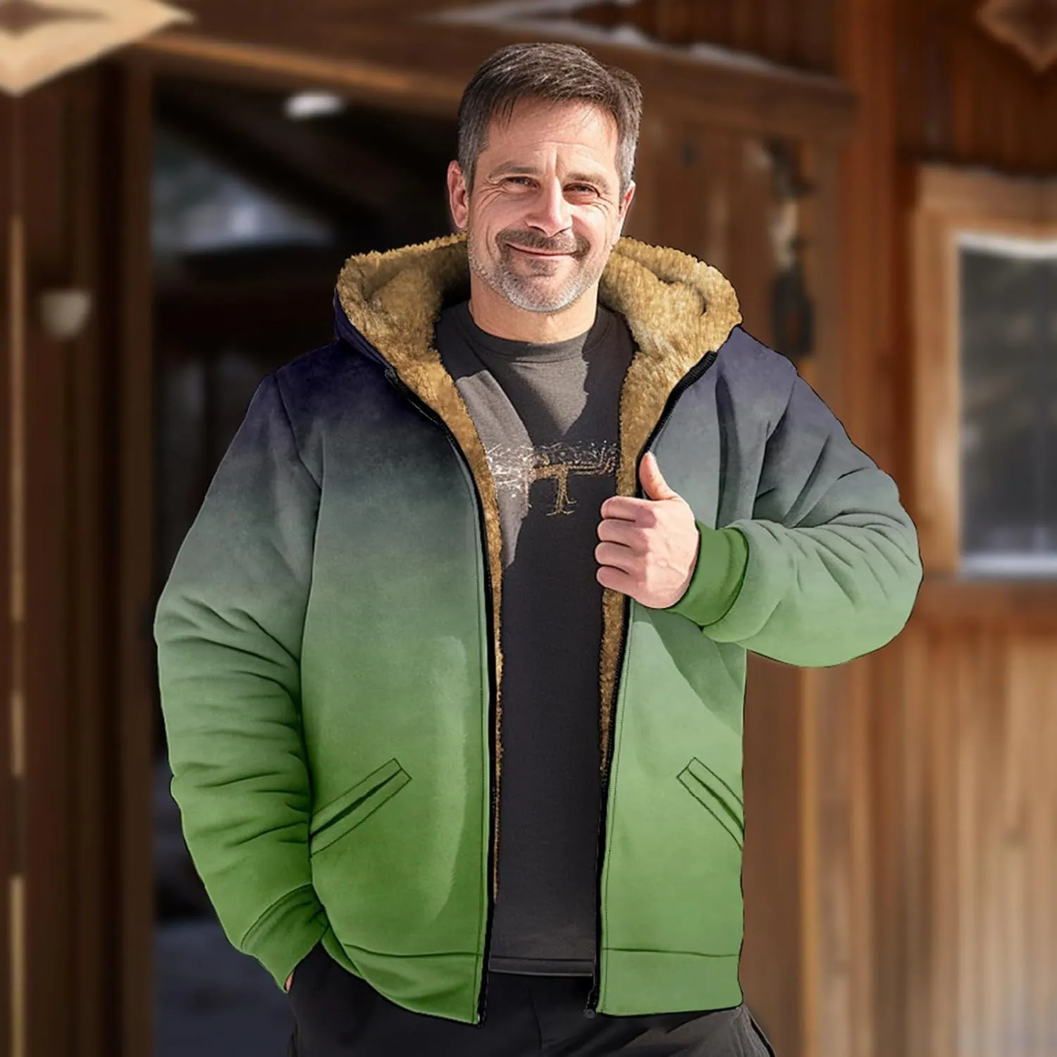 Men Hoodie Zip Up Winter Sherpa Lined Sweatshirt Sherpa Lined Full Zip Hoodie Heavyweight Thick Warm Fleece Jacket
