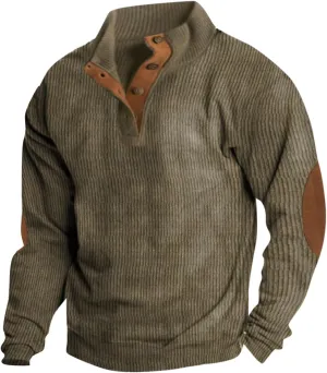 Men Western Aztec Ethnic Print Vintage Tops Long Sleeve Henley Shirt Stand Collar Button Down Pullover Sweatshirts