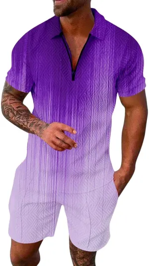 Mens 2-Piece Casual Summer Outfit Polo Shirt and Shorts Set for Beach Sport Set for Men