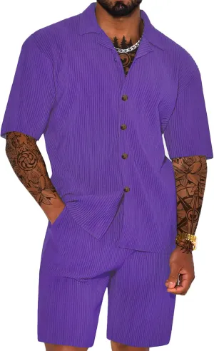Men's 2 Piece Outfits Corduroy Casual Long Sleeve Shirt Pant Sets Fall Fashion Tracksuits