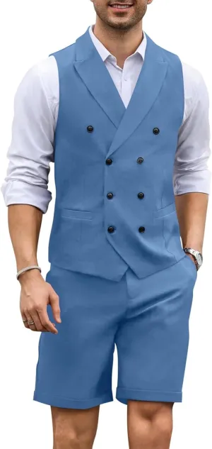 Men's 2 Piece Suits Slim Fit Wedding Suit Set Groomsmen Beach Vest Shorts Set Casual Waistcoat Set for Men