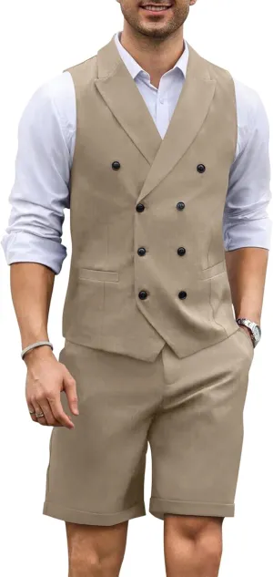 Men's 2 Piece Suits Slim Fit Wedding Suit Set Groomsmen Beach Vest Shorts Set Casual Waistcoat Set for Men