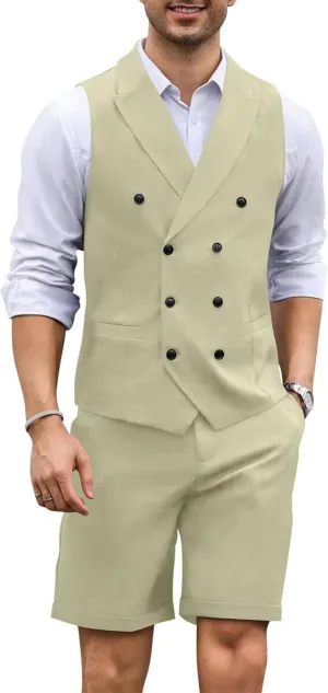 Men's 2 Piece Suits Slim Fit Wedding Suit Set Groomsmen Beach Vest Shorts Set Casual Waistcoat Set for Men