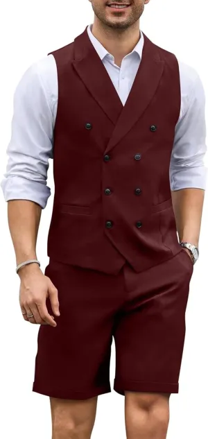 Men's 2 Piece Suits Slim Fit Wedding Suit Set Groomsmen Beach Vest Shorts Set Casual Waistcoat Set for Men