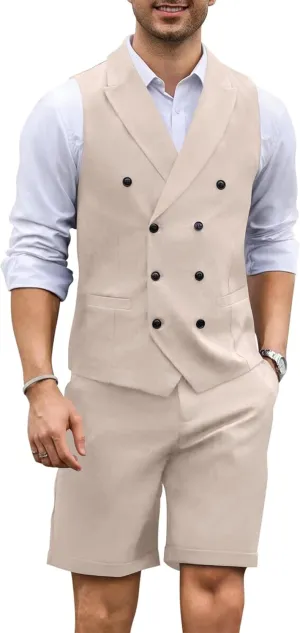 Men's 2 Piece Suits Slim Fit Wedding Suit Set Groomsmen Beach Vest Shorts Set Casual Waistcoat Set for Men