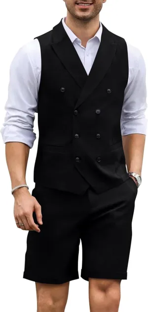 Men's 2 Piece Suits Slim Fit Wedding Suit Set Groomsmen Beach Vest Shorts Set Casual Waistcoat Set for Men