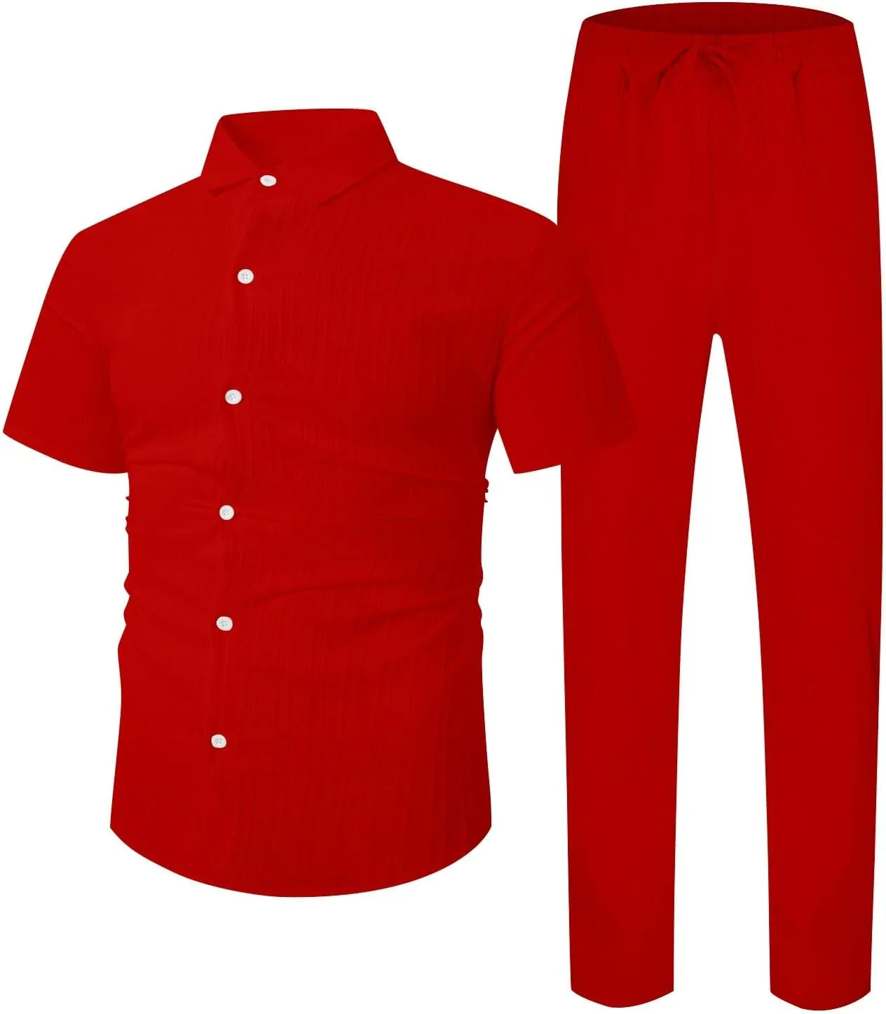 Men's 2 Pieces Shirt Sets Casual Button Down Lapel Shirts and Loose Pants Outfits Hawaiian Dressy Work Beach Suit Set