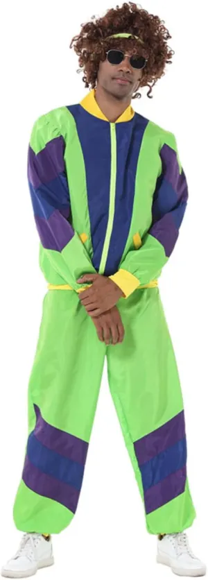 Mens 80s Tracksuit Retro Sportswear Adult Disco Tracksuits Hip Hop Sports Suit Colorblock Jacket Outfits Carnival Set
