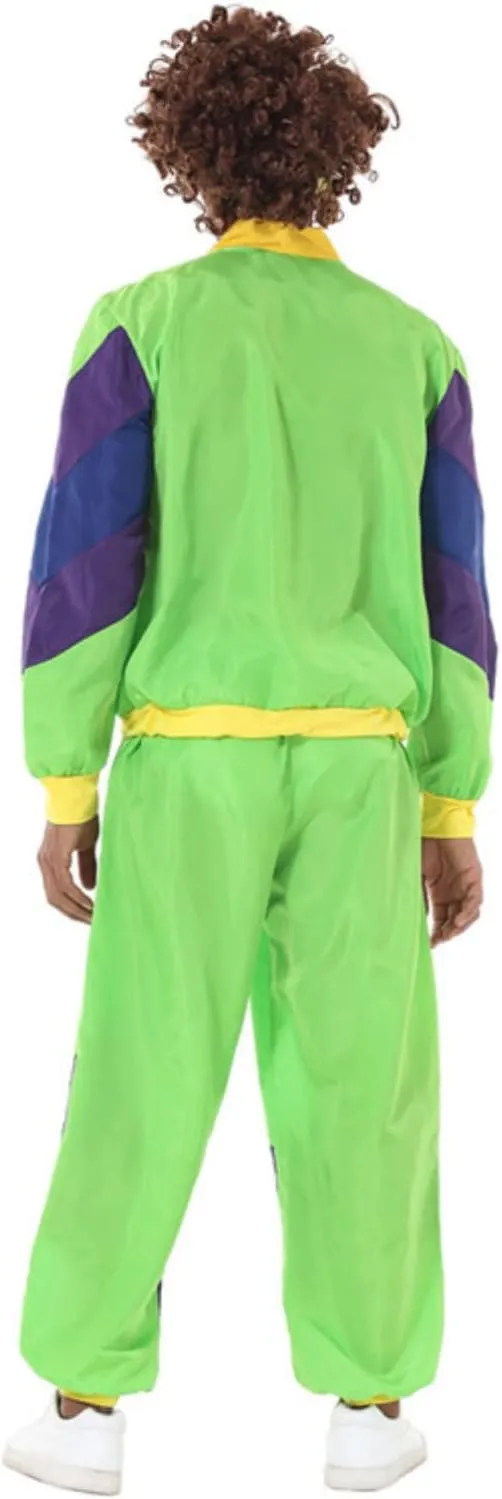 Mens 80s Tracksuit Retro Sportswear Adult Disco Tracksuits Hip Hop Sports Suit Colorblock Jacket Outfits Carnival Set