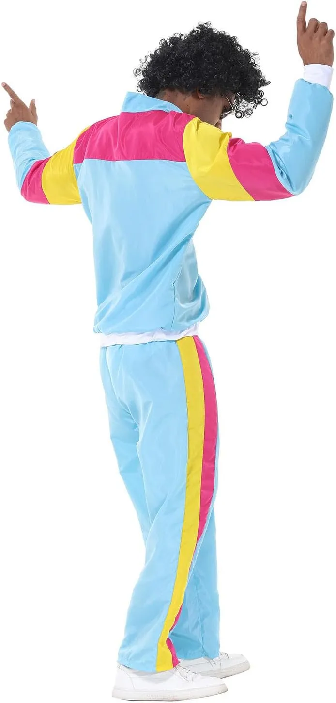 Mens 80s Tracksuit Retro Sportswear Adult Disco Tracksuits Hip Hop Sports Suit Colorblock Jacket Outfits Carnival Set