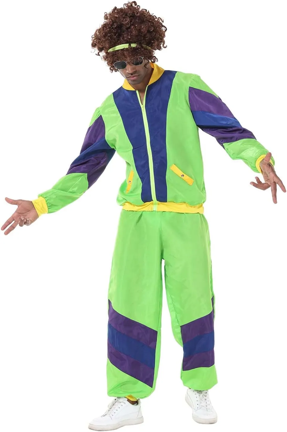 Mens 80s Tracksuit Retro Sportswear Adult Disco Tracksuits Hip Hop Sports Suit Colorblock Jacket Outfits Carnival Set