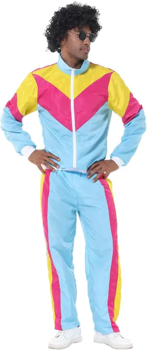 Mens 80s Tracksuit Retro Sportswear Adult Disco Tracksuits Hip Hop Sports Suit Colorblock Jacket Outfits Carnival Set