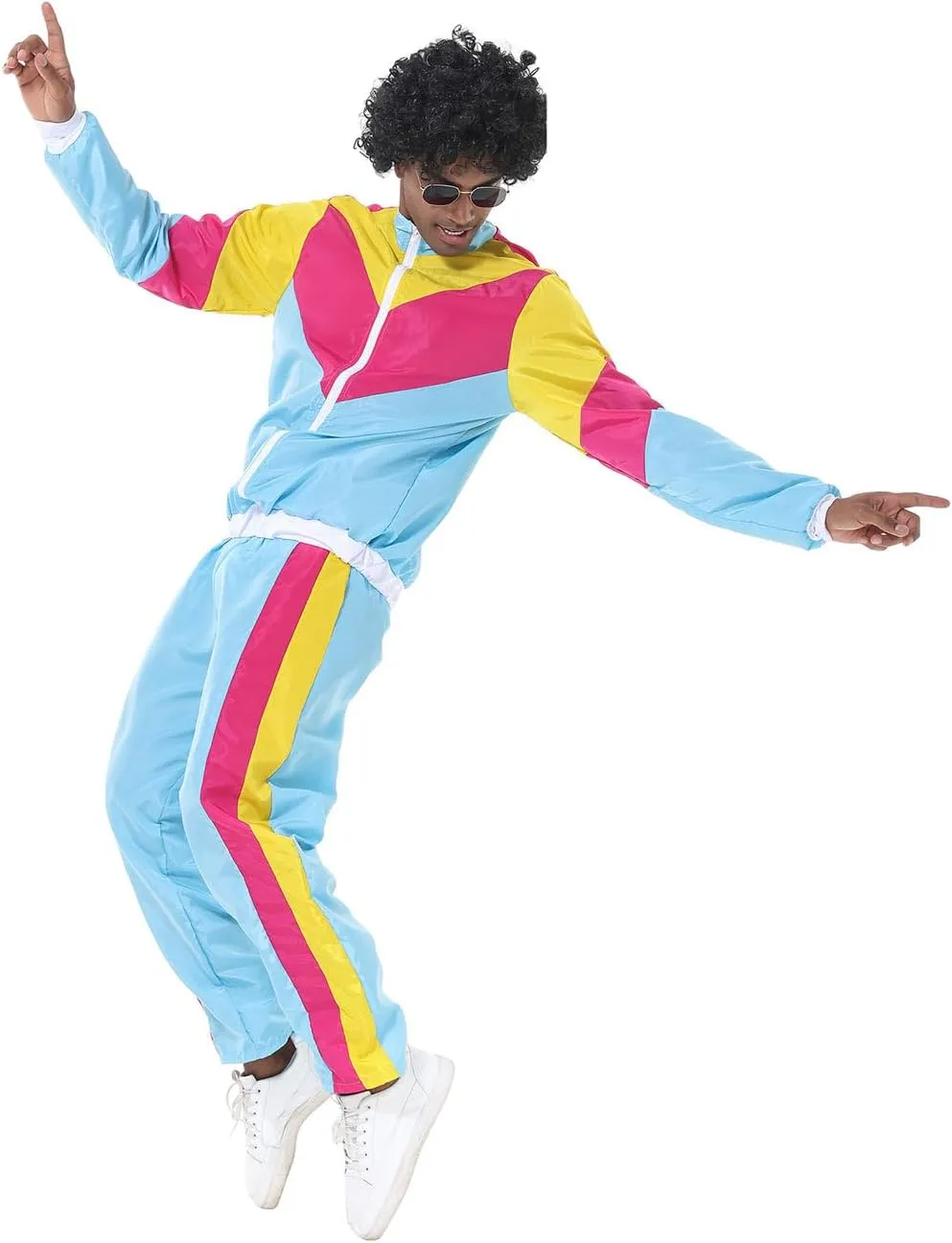 Mens 80s Tracksuit Retro Sportswear Adult Disco Tracksuits Hip Hop Sports Suit Colorblock Jacket Outfits Carnival Set