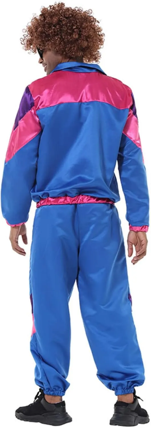 Mens 80s Tracksuit Retro Sportswear Adult Disco Tracksuits Hip Hop Sports Suit Colorblock Jacket Outfits Carnival Set