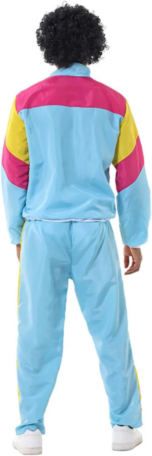 Mens 80s Tracksuit Retro Sportswear Adult Disco Tracksuits Hip Hop Sports Suit Colorblock Jacket Outfits Carnival Set