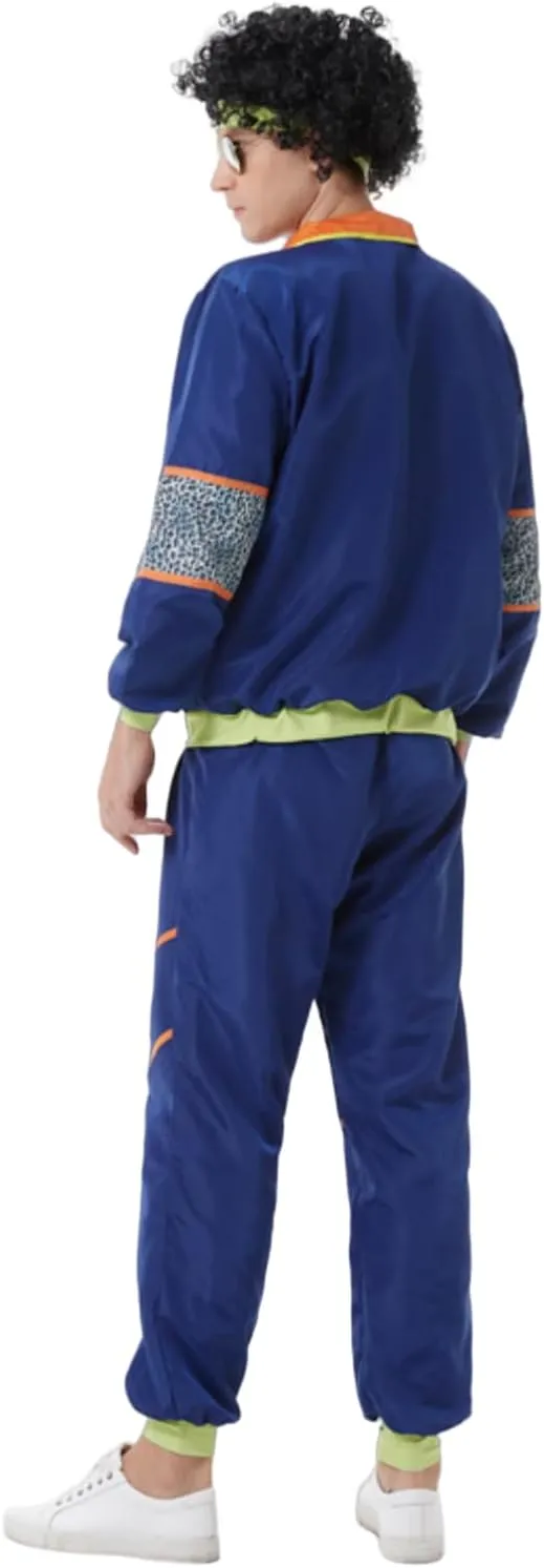 Mens 80s Tracksuit Retro Sportswear Adult Disco Tracksuits Hip Hop Sports Suit Colorblock Jacket Outfits Carnival Set