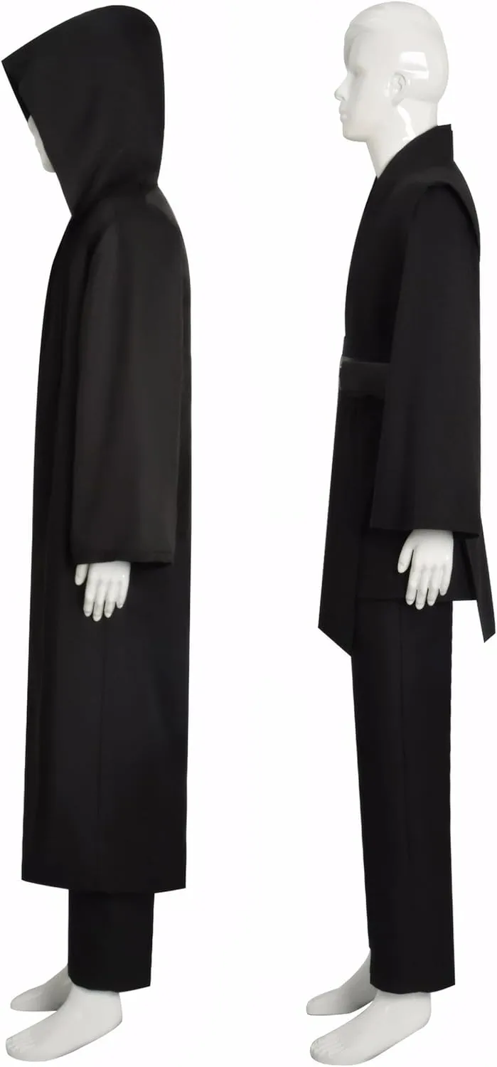 Mens Anakin Skywalker Cosplay Costume Knight Black Tunic Hooded Cloak Robe Jedi Uniform Suit Halloween Outfit