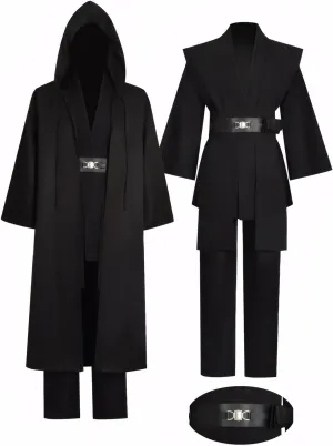 Mens Anakin Skywalker Cosplay Costume Knight Black Tunic Hooded Cloak Robe Jedi Uniform Suit Halloween Outfit