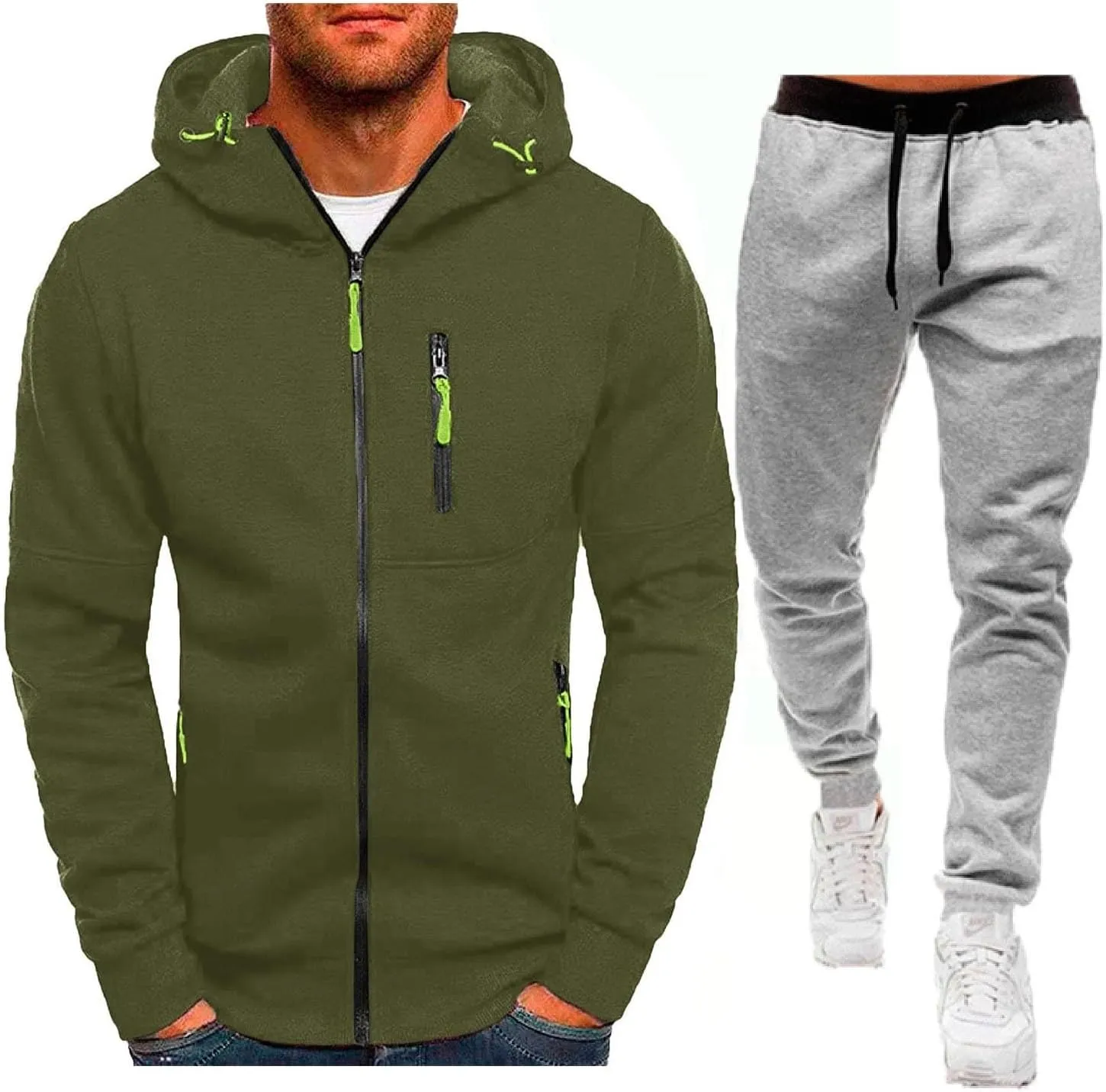 Mens' Autumn Winter Long Sleeve Zipper Hooded Sweatshirt Cardigan Tops Hoodies for Men with Zip Pockets Lightweight