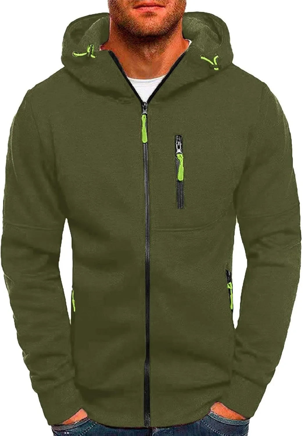 Mens' Autumn Winter Long Sleeve Zipper Hooded Sweatshirt Cardigan Tops Hoodies for Men with Zip Pockets Lightweight