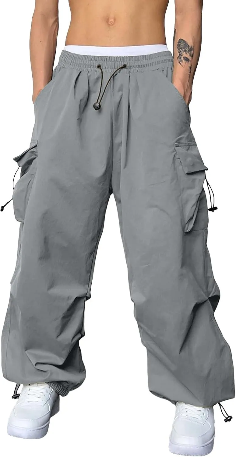 Men's Baggy Cargo Pants Casual Cotton Elasticated Waist Pant Work Pants Multi Pockets