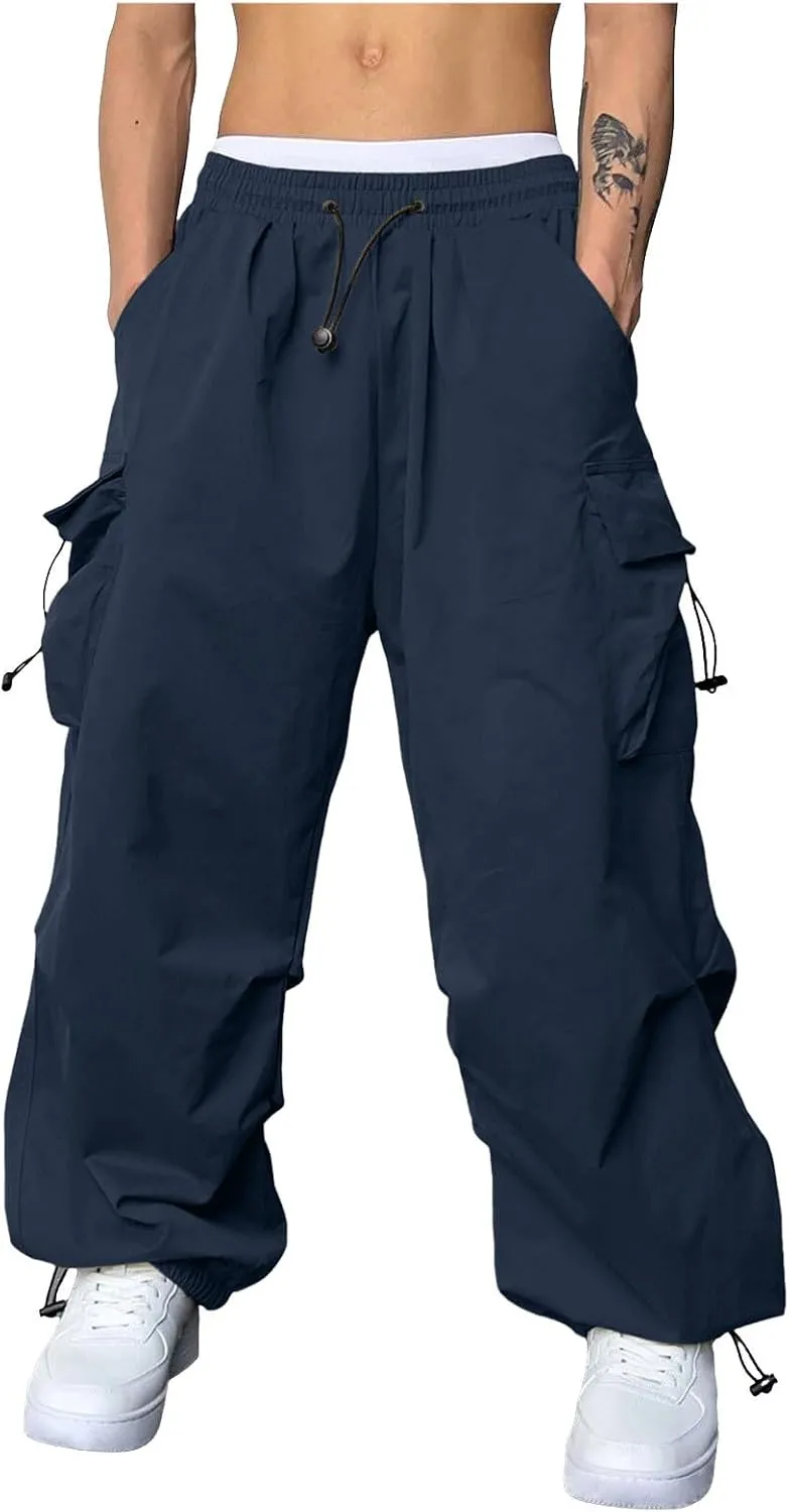 Men's Baggy Cargo Pants Casual Cotton Elasticated Waist Pant Work Pants Multi Pockets