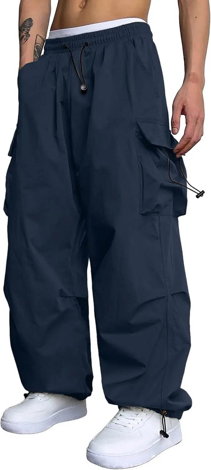 Men's Baggy Cargo Pants Casual Cotton Elasticated Waist Pant Work Pants Multi Pockets