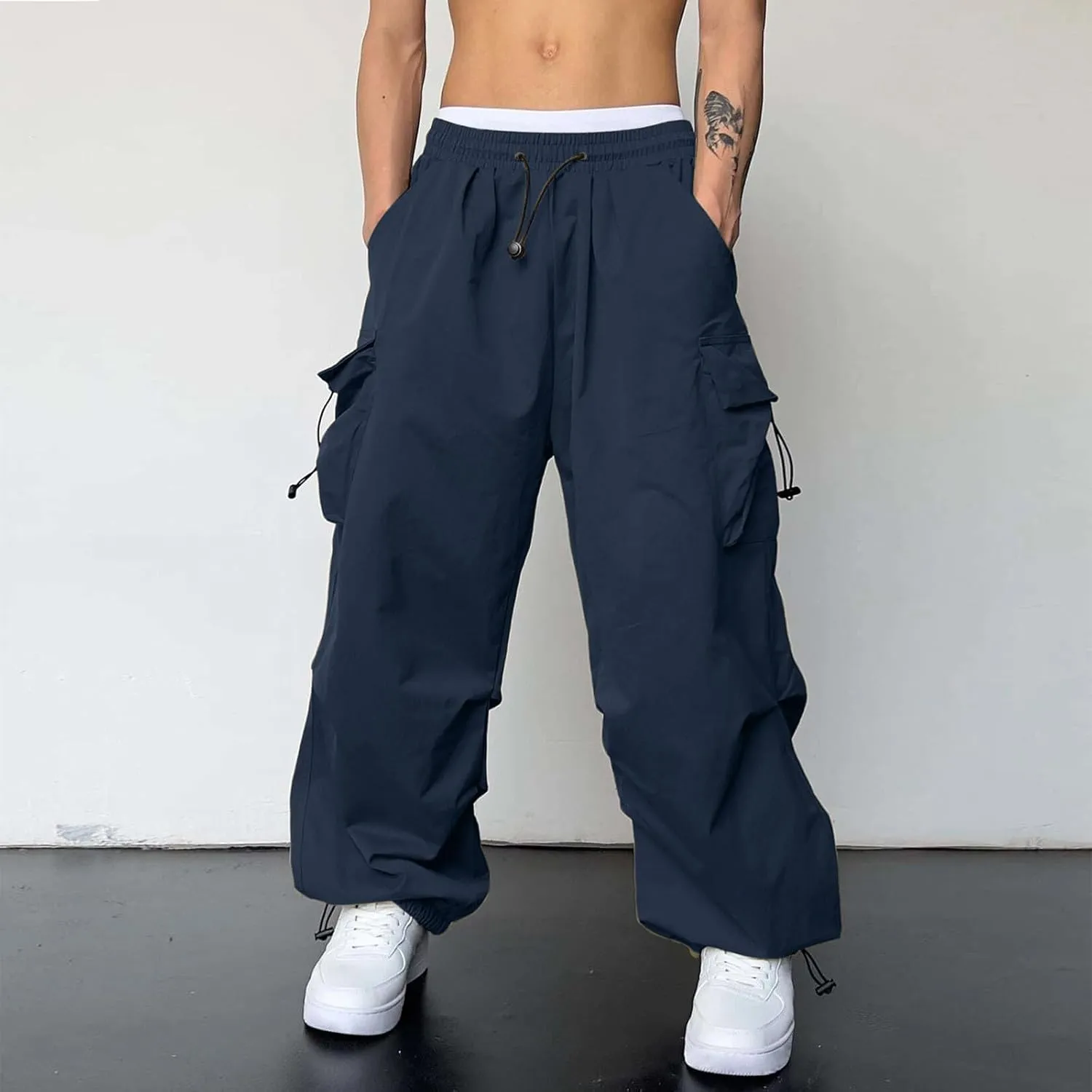 Men's Baggy Cargo Pants Casual Cotton Elasticated Waist Pant Work Pants Multi Pockets