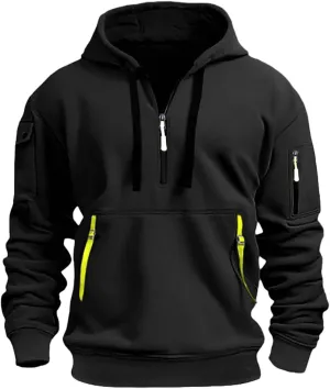 Men's Black Hoodie Sweatshirt Sleeved Zip Up Jacket Tops Outdoor Work Jackets For Men Graphic Sweatshirt Size 48