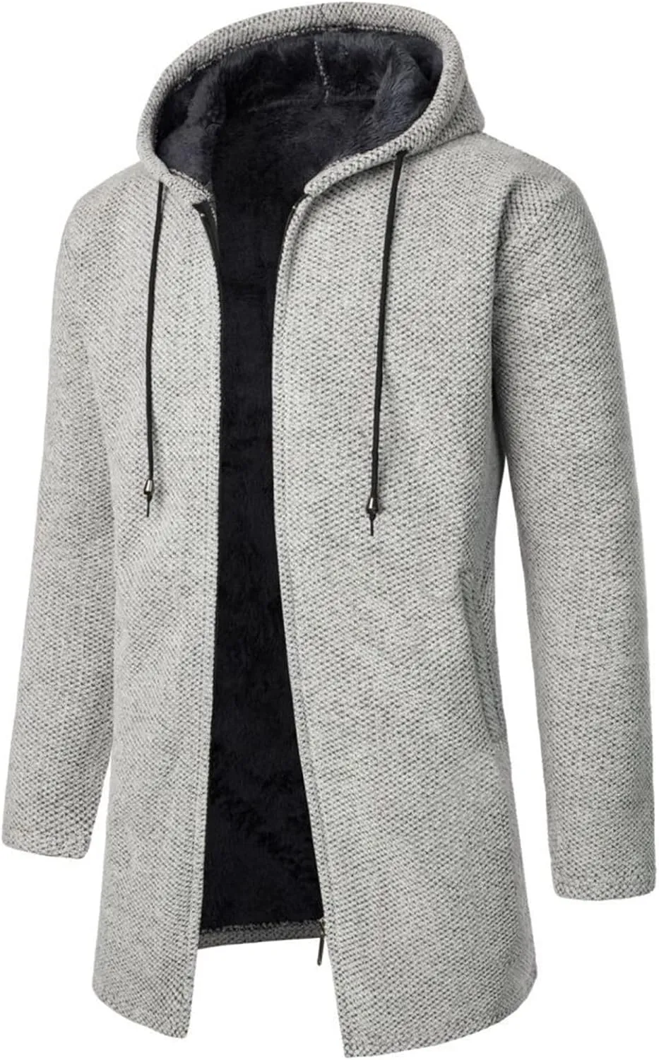 Men's Fashion Hoodies & Sweatshirts Hooded Plush Plaid Knitting Drawstring Coat Sweater Warm Solid Color Jackets Tops