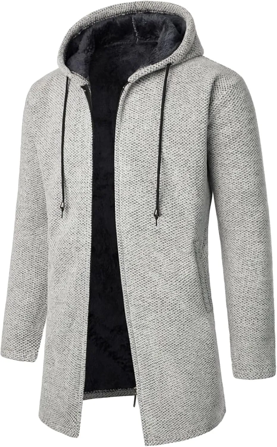Men's Fashion Hoodies & Sweatshirts Hooded Plush Plaid Knitting Drawstring Coat Sweater Warm Solid Color Jackets Tops
