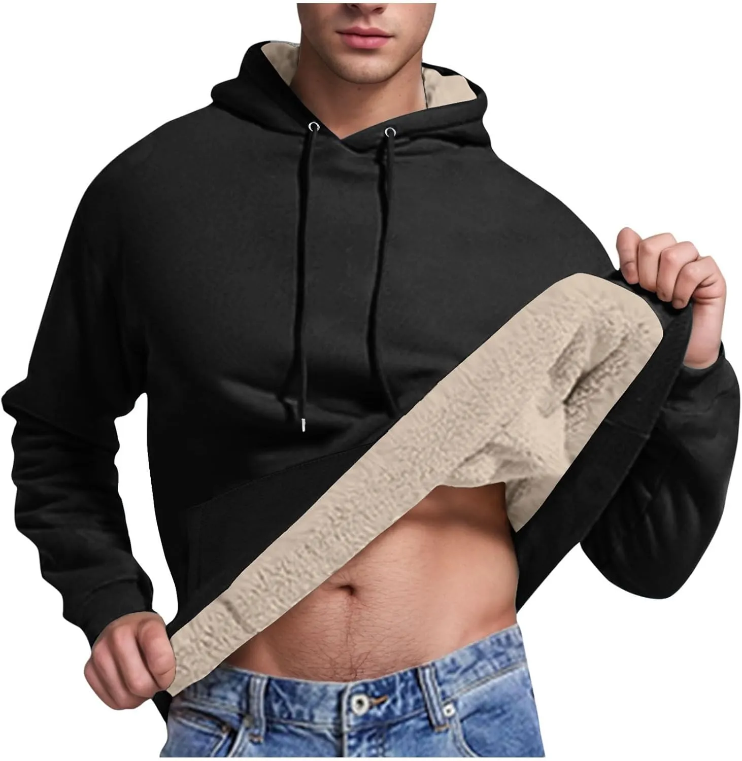 Mens Hoodies Heavyweight Fleece Lined Hoodie Warm Winter Pullover Thermal Hooded Sweatshirt with Kangaroo Pocket