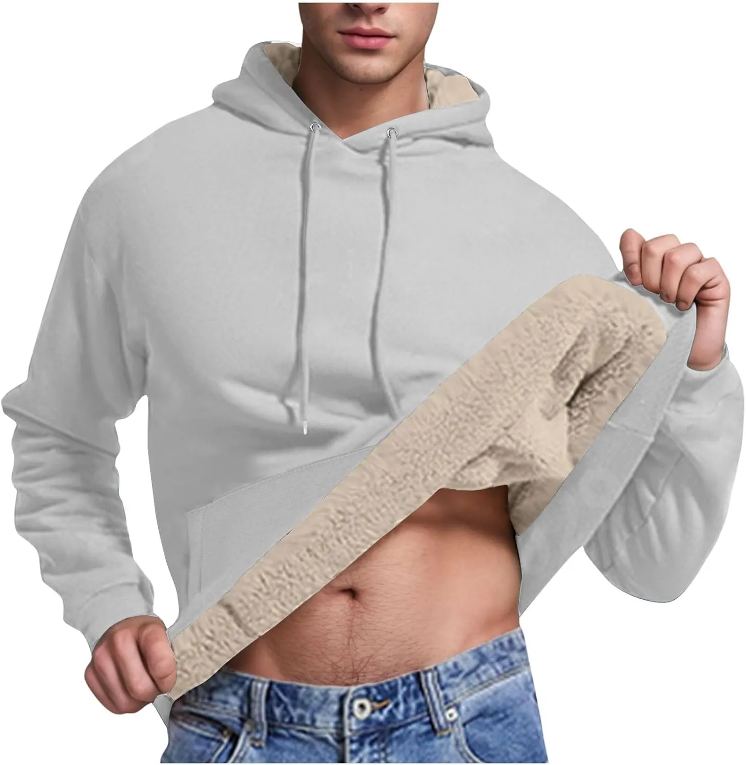 Mens Hoodies Heavyweight Fleece Lined Hoodie Warm Winter Pullover Thermal Hooded Sweatshirt with Kangaroo Pocket