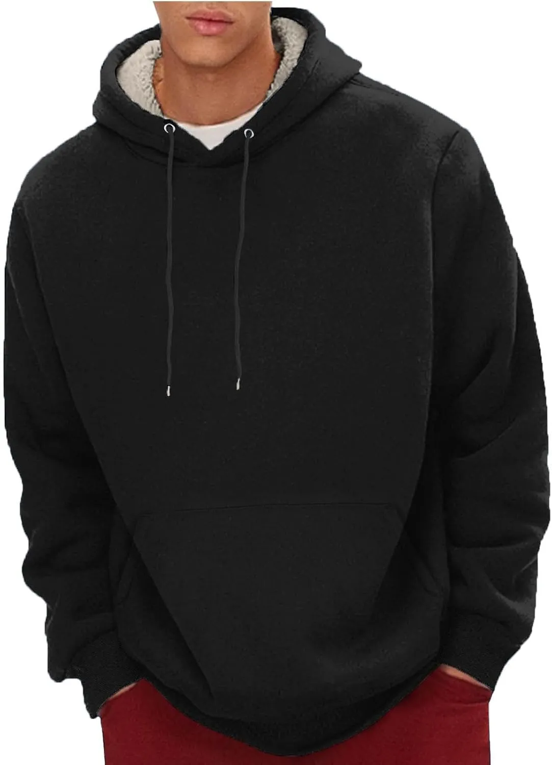 Mens Hoodies Heavyweight Fleece Lined Hoodie Warm Winter Pullover Thermal Hooded Sweatshirt with Kangaroo Pocket