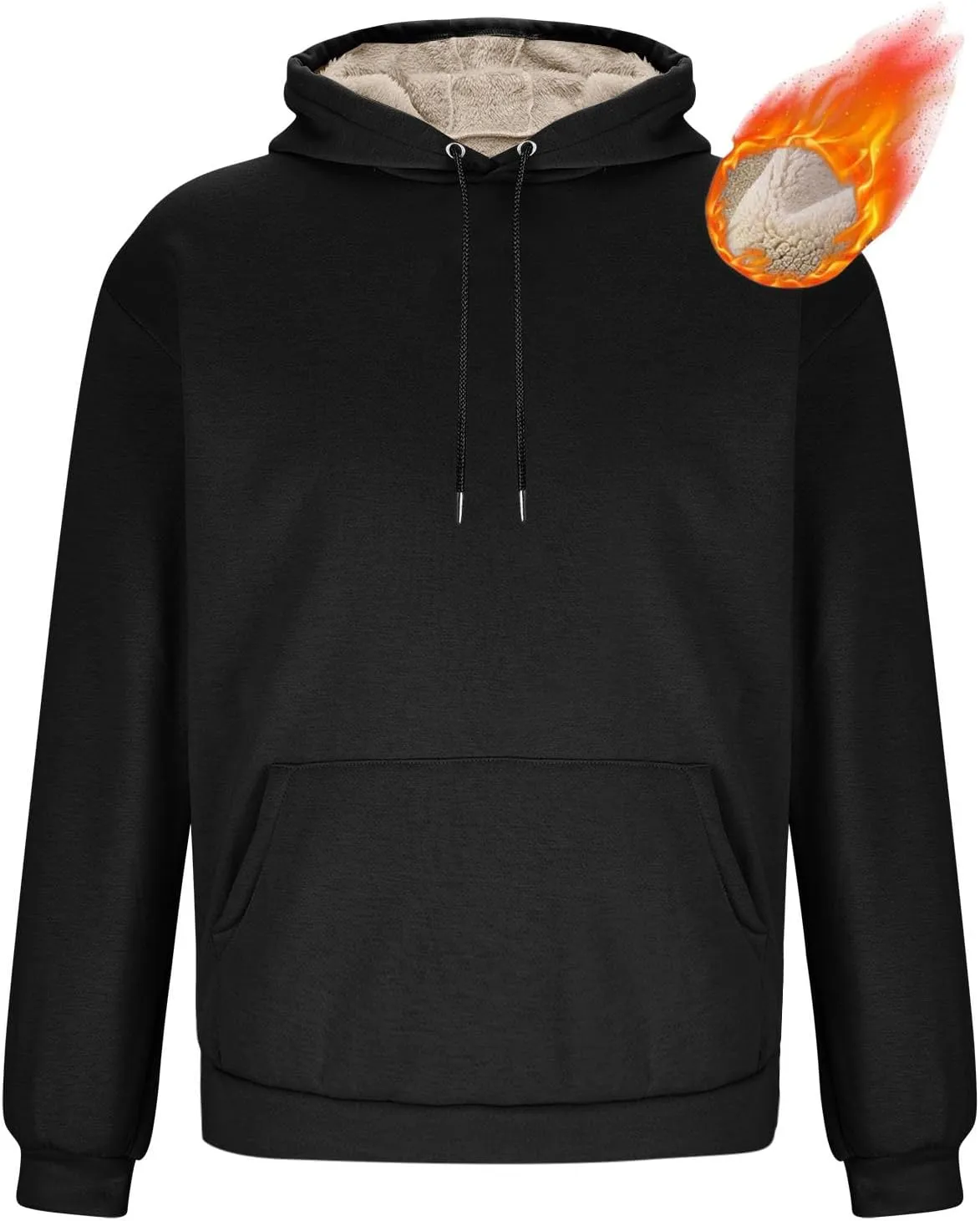 Mens Hoodies Heavyweight Fleece Lined Hoodie Warm Winter Pullover Thermal Hooded Sweatshirt with Kangaroo Pocket