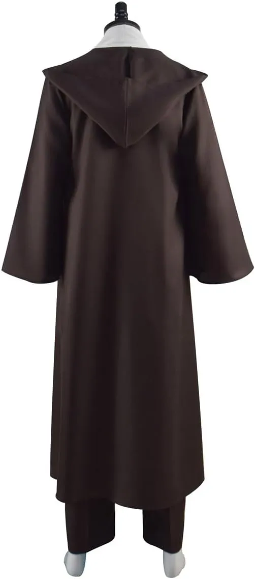 Mens Knight Tunic Cosplay Robe Costume Adult Brown Tunic Long Hooded Robe Uniform with Cloak