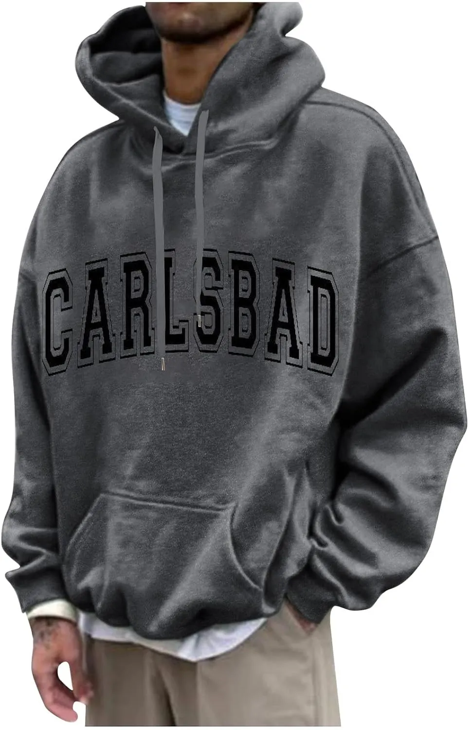 Men's Oversized Pullover Letter Print Graphic Hoodies Long Sleeve Casual New York Sweatshirt with Pocket