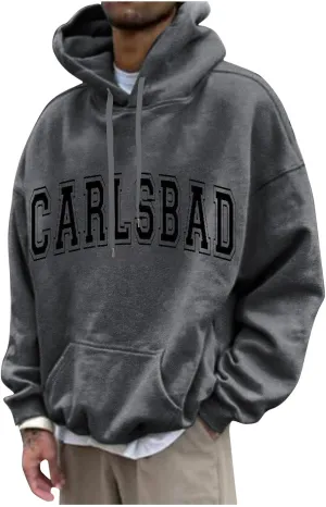 Men's Oversized Pullover Letter Print Graphic Hoodies Long Sleeve Casual New York Sweatshirt with Pocket