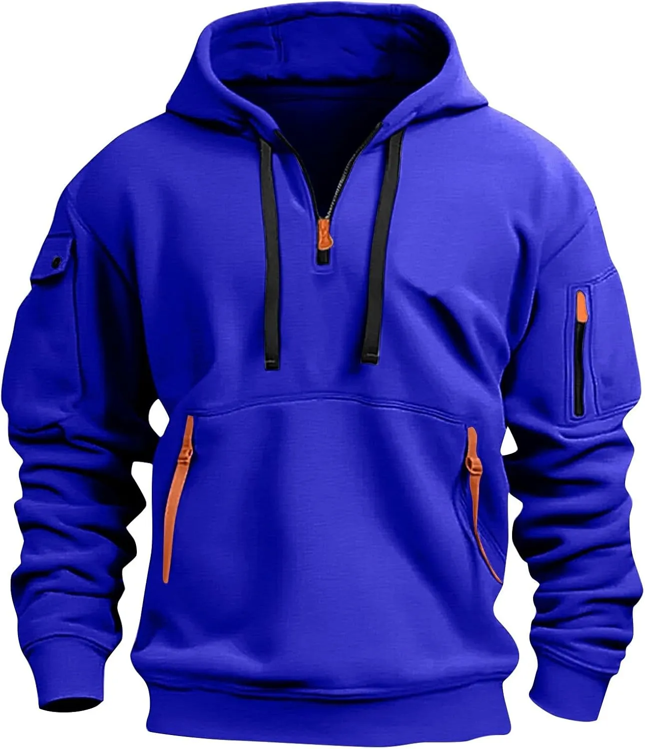 Mens Oversized Tactical Hoodie Fleece Quarter Zip Pullover Warm Work Hoodie Zip Pockets Plus Size Hooded Sweatshirt