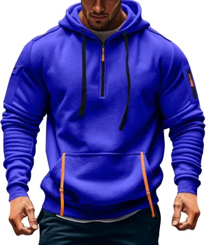 Mens Oversized Tactical Hoodie Fleece Quarter Zip Pullover Warm Work Hoodie Zip Pockets Plus Size Hooded Sweatshirt